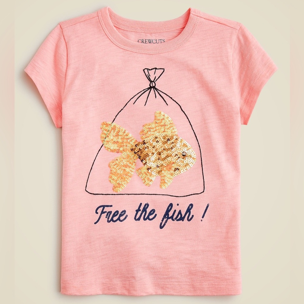 J. Crew Crewcuts Girls' sequin goldfish graphic T-shirt pink